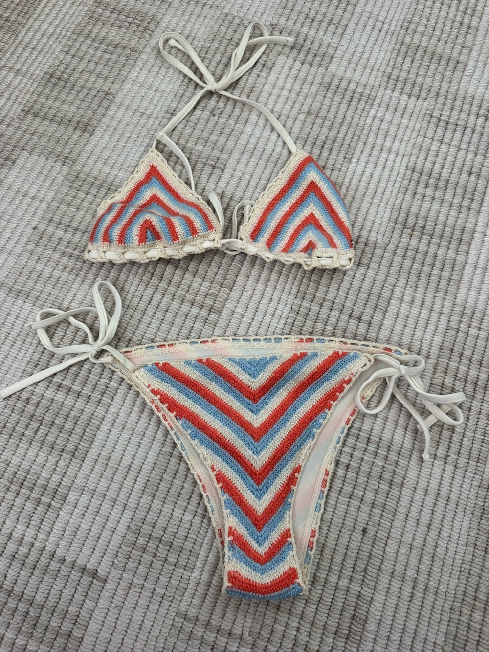 Rip Curl Crochet Triangle Bikini - Red, Blue & White